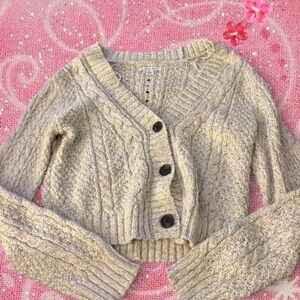 cream cable knit cardigan with button up front